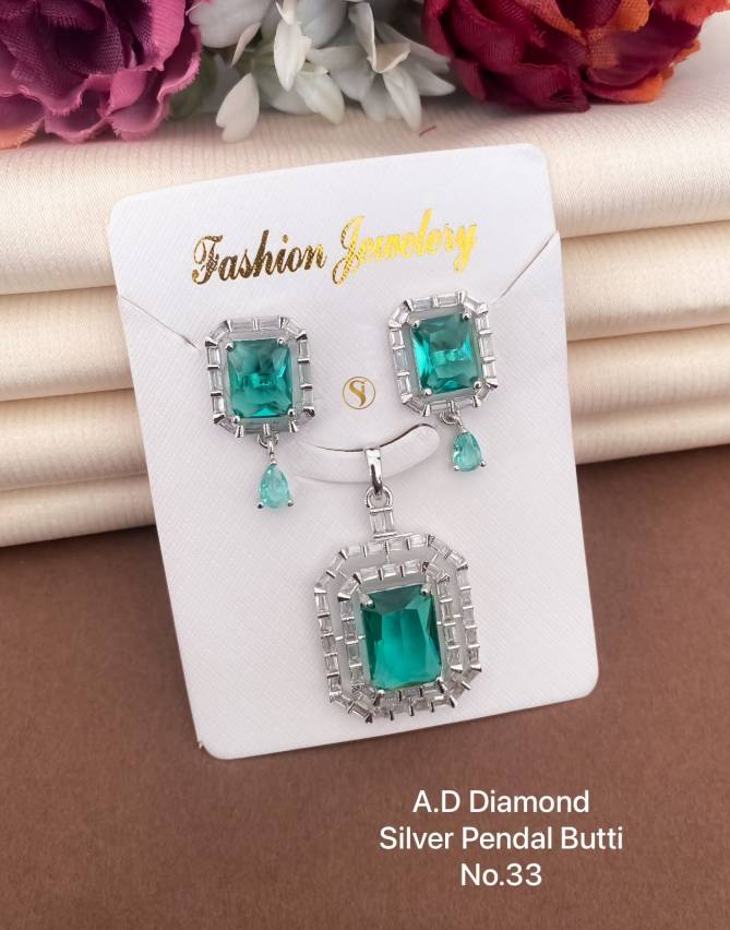 AD Diamond Designer Silver Pendant Set 8 Wholesale Price In Surat
